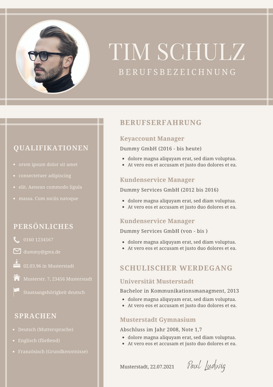 Bewerbungsvorlagen Set Tim Schulz Beige