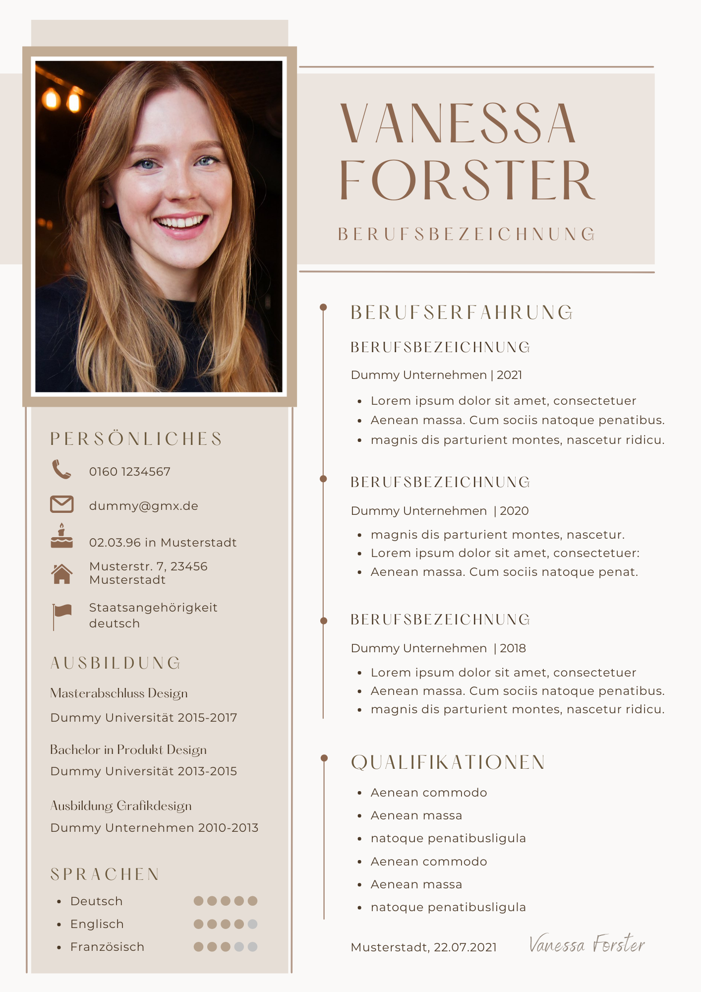 | Bewerbungsvorlagen Set Vanessa Forster Beige Gold