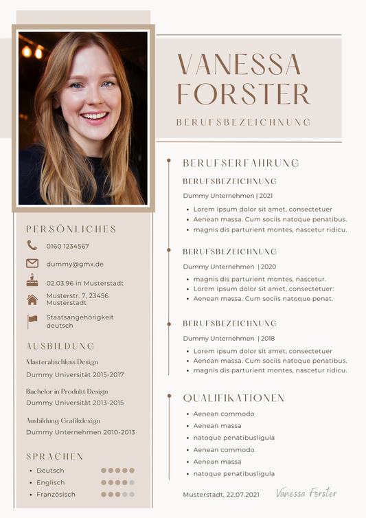 | Bewerbungsvorlagen Set Vanessa Forster Beige Gold