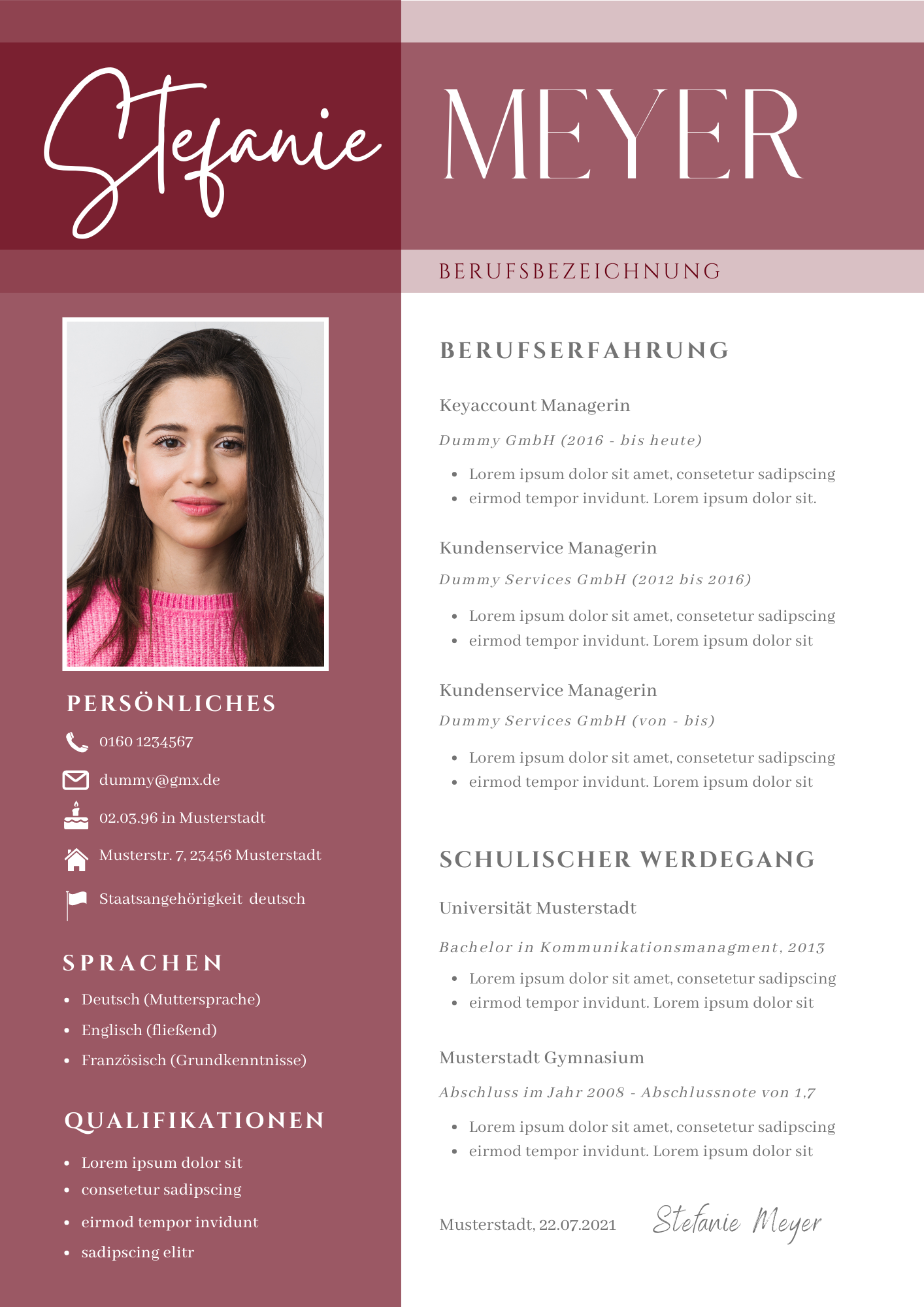 Bewerbungsvorlagen Set Stefanie Meyer Bordeaux