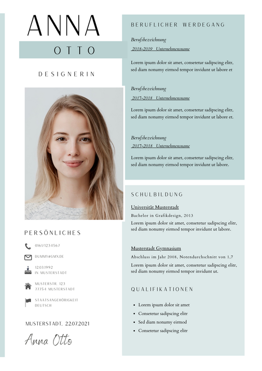 | Bewerbungsvorlagen Set Anna Otto Mint