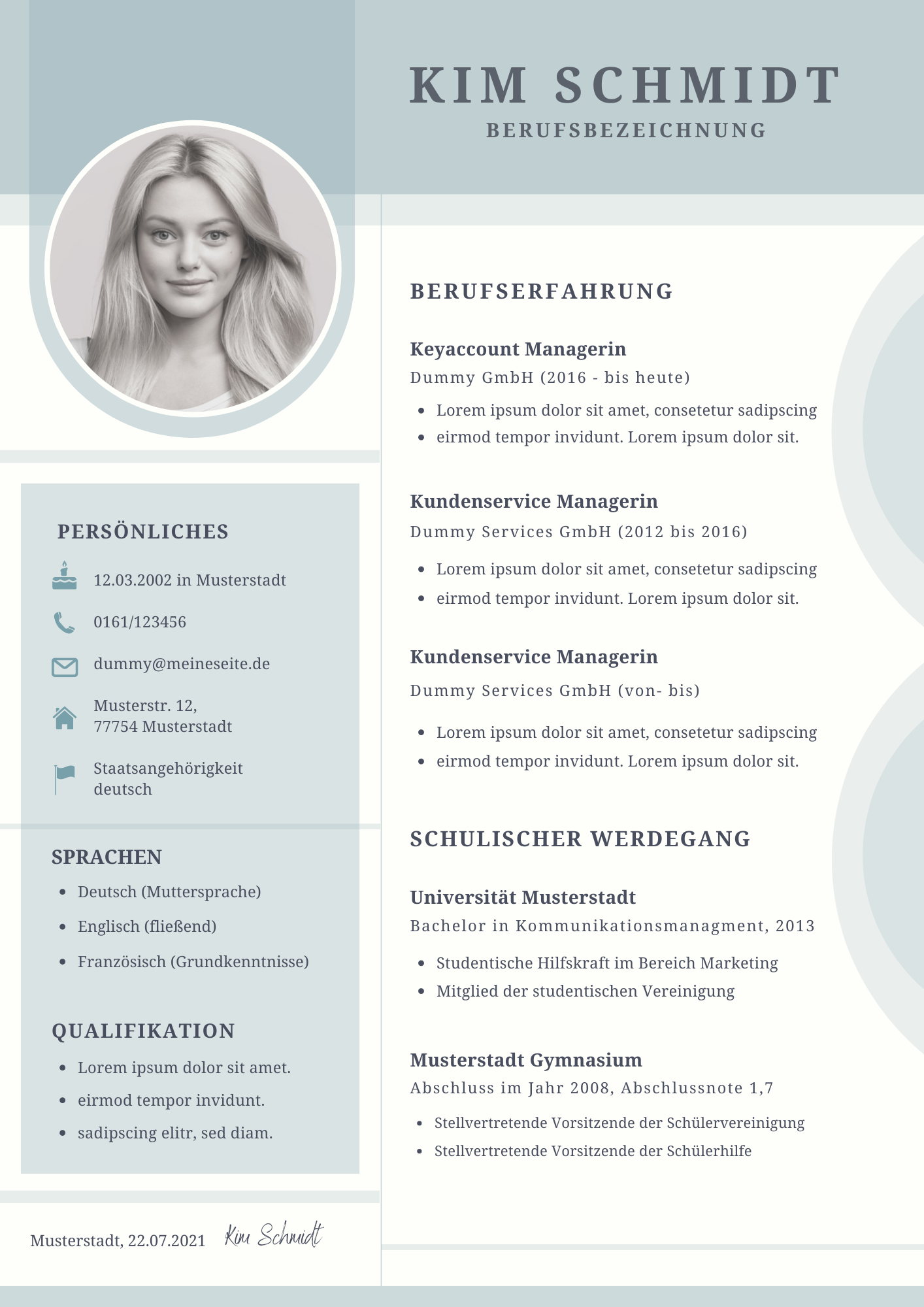 Bewerbungsvorlagen Set Kim Schmidt Mint
