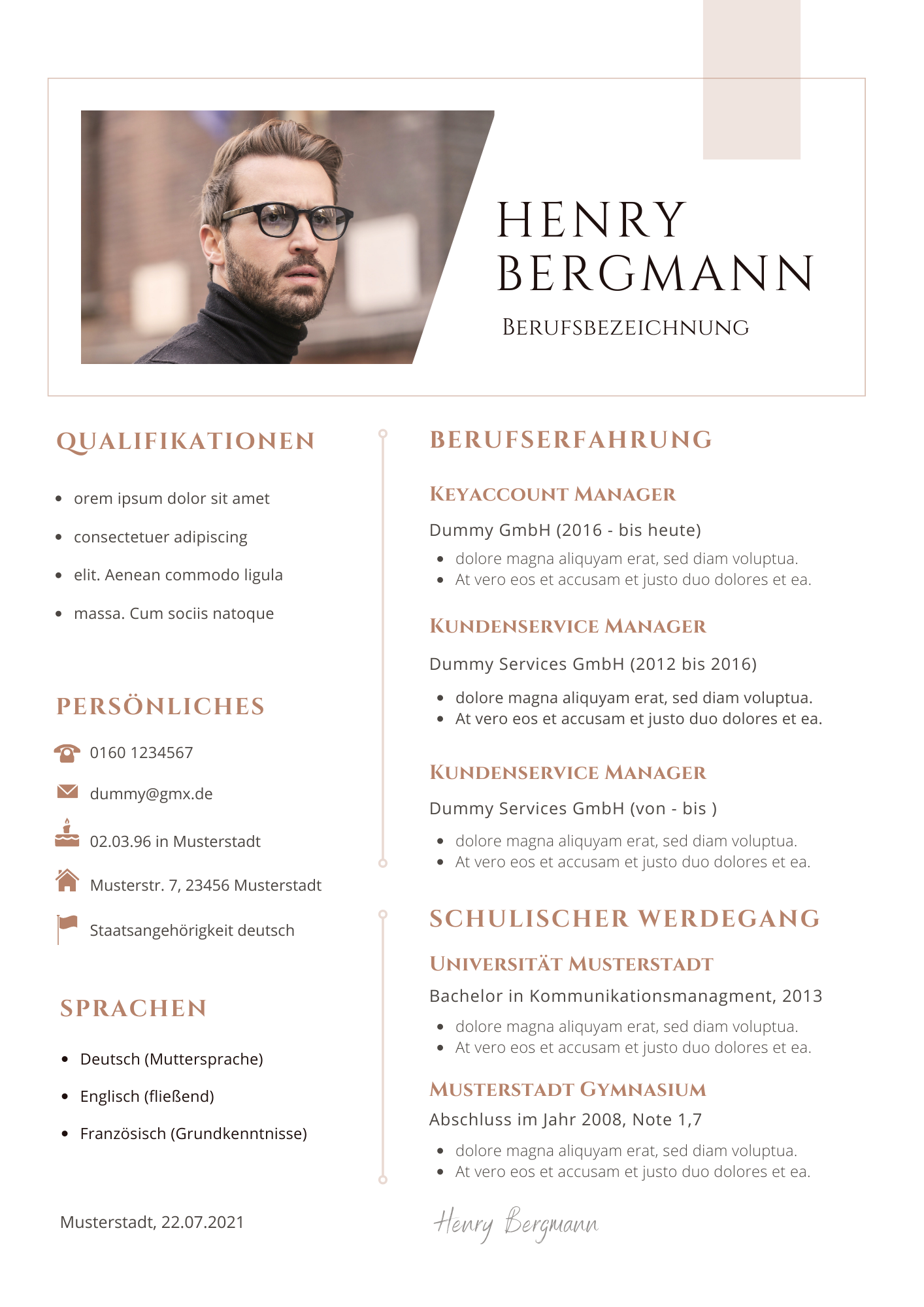 Bewerbungsvorlagen Set Henry Bergmann klassisch