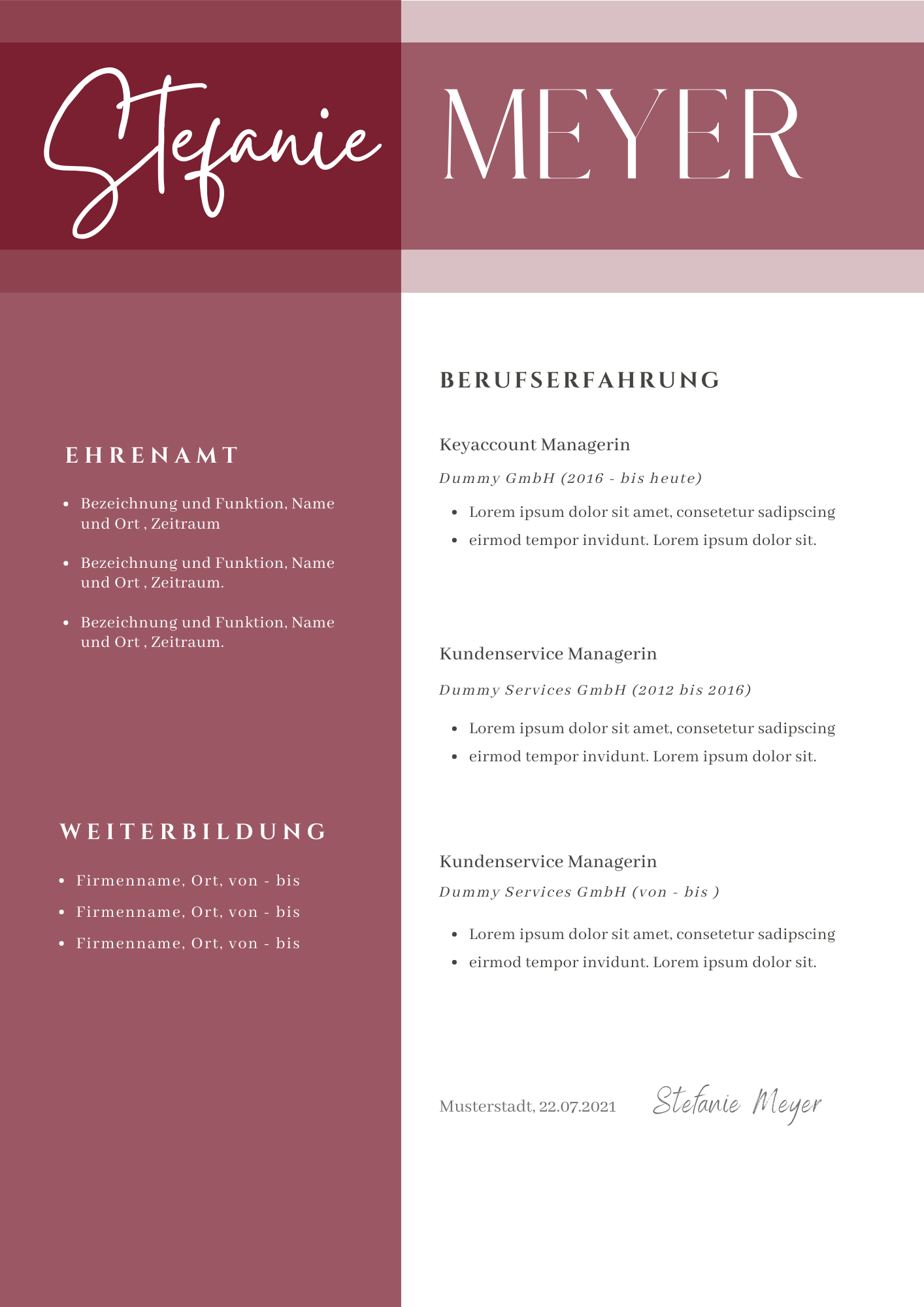 Bewerbungsvorlagen Set Stefanie Meyer Bordeaux