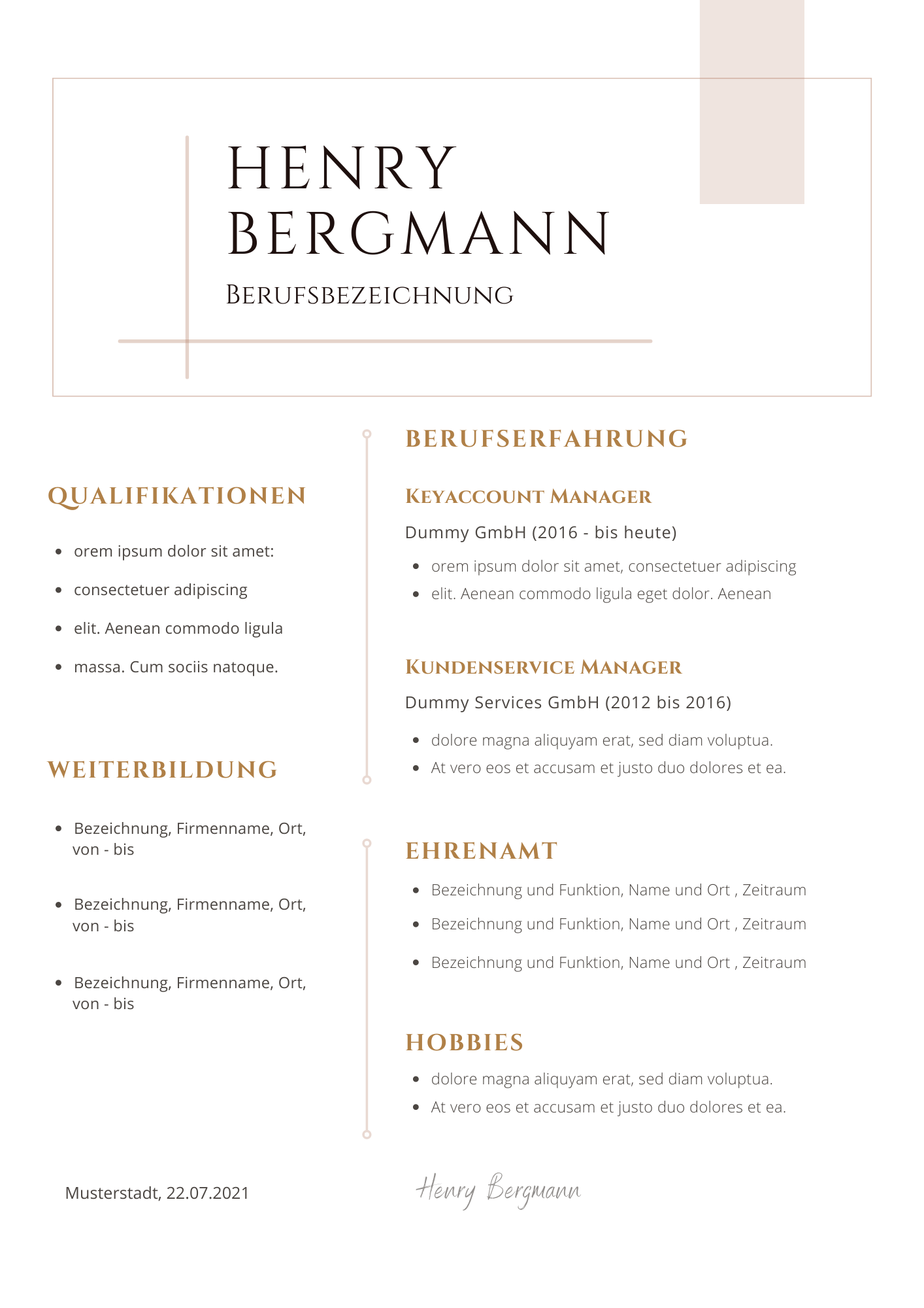 Bewerbungsvorlagen Set Henry Bergmann klassisch