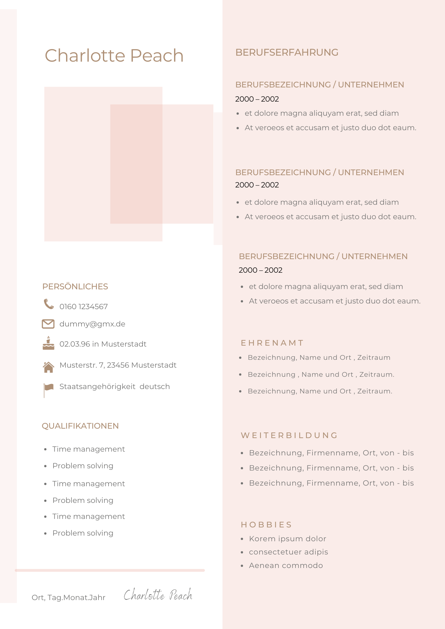 Bewerbungsvorlagen Set Charlotte Peach