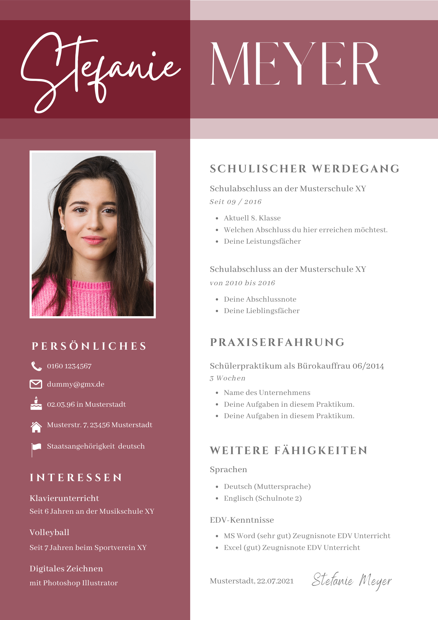 Bewerbungsvorlagen Set Stefanie Meyer Bordeaux