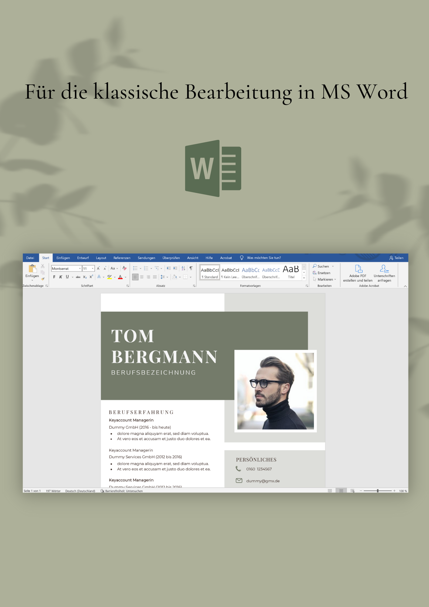 | Bewerbungsvorlagen Set Tom Bergmann Olive grün