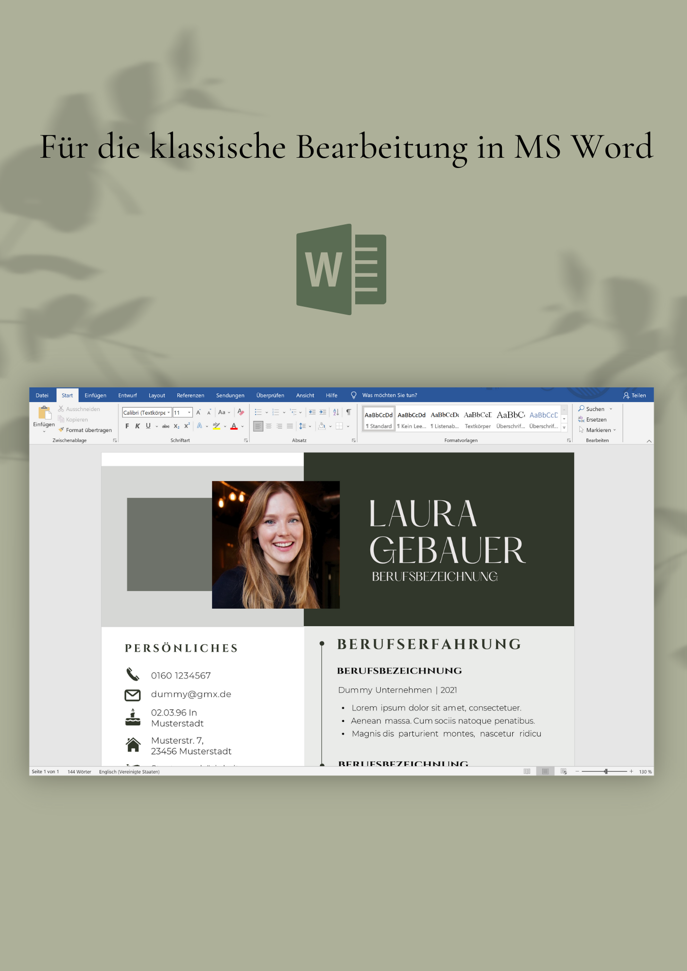 | Bewerbungsvorlagen Set Laura Gebauer tannengrün