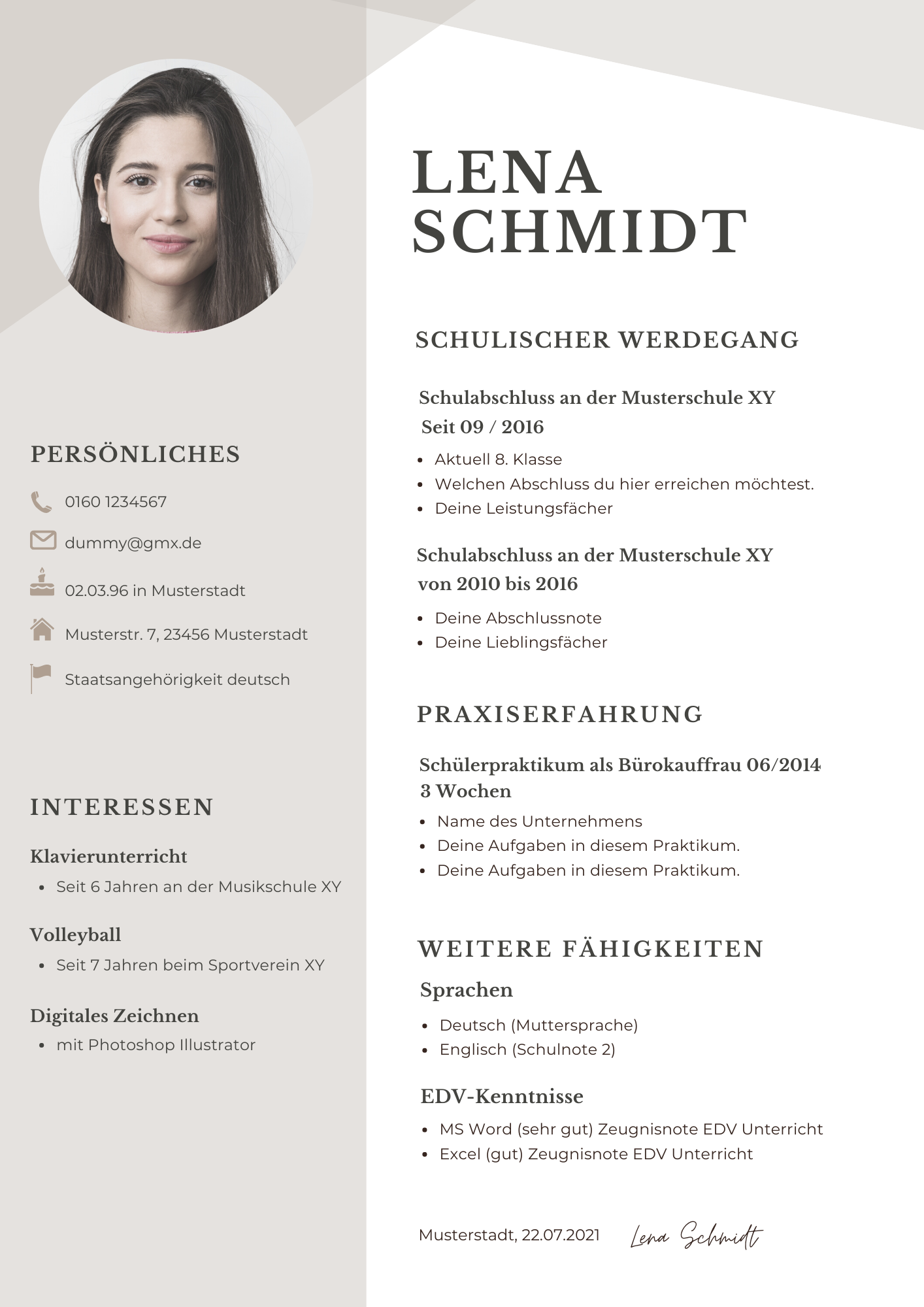 | Bewerbungsvorlagen Set Lena Schmidt Beige
