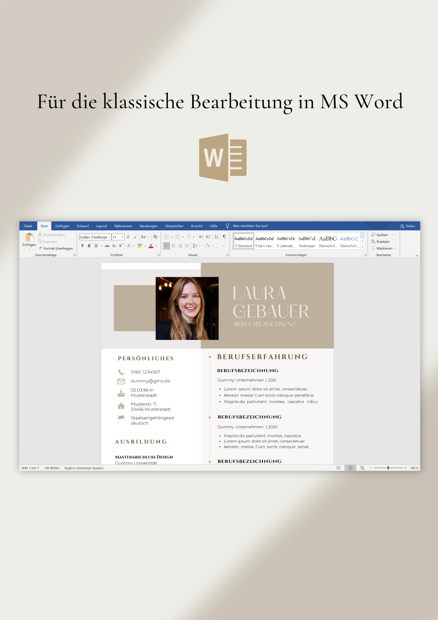 | Bewerbungsvorlagen Set Laura Gebauer Beige Gold