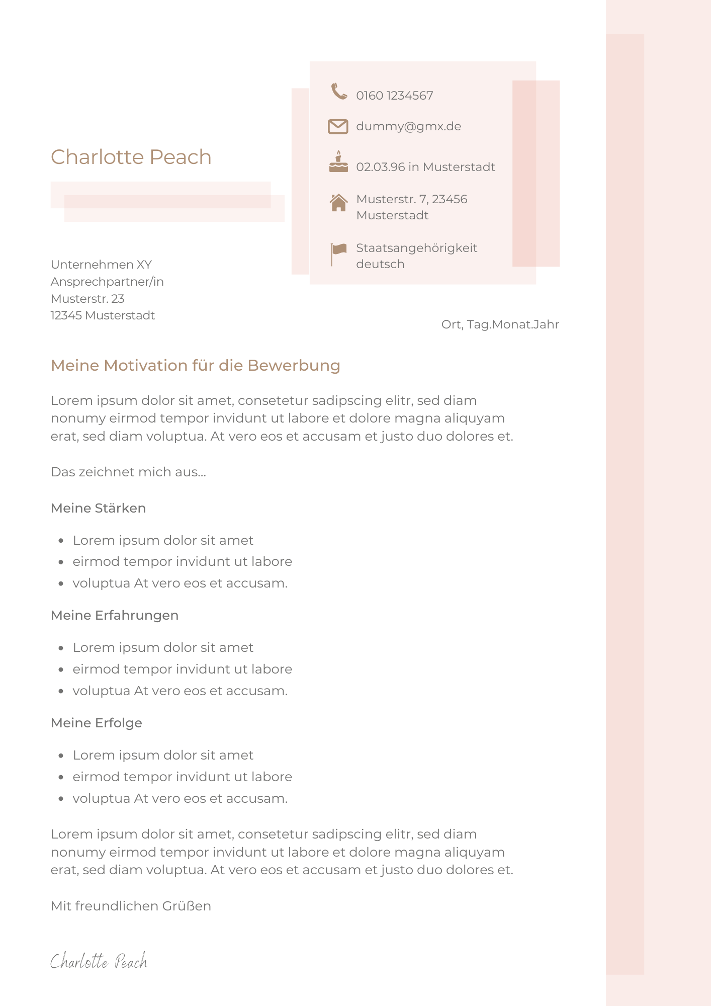 Bewerbungsvorlagen Set Charlotte Peach