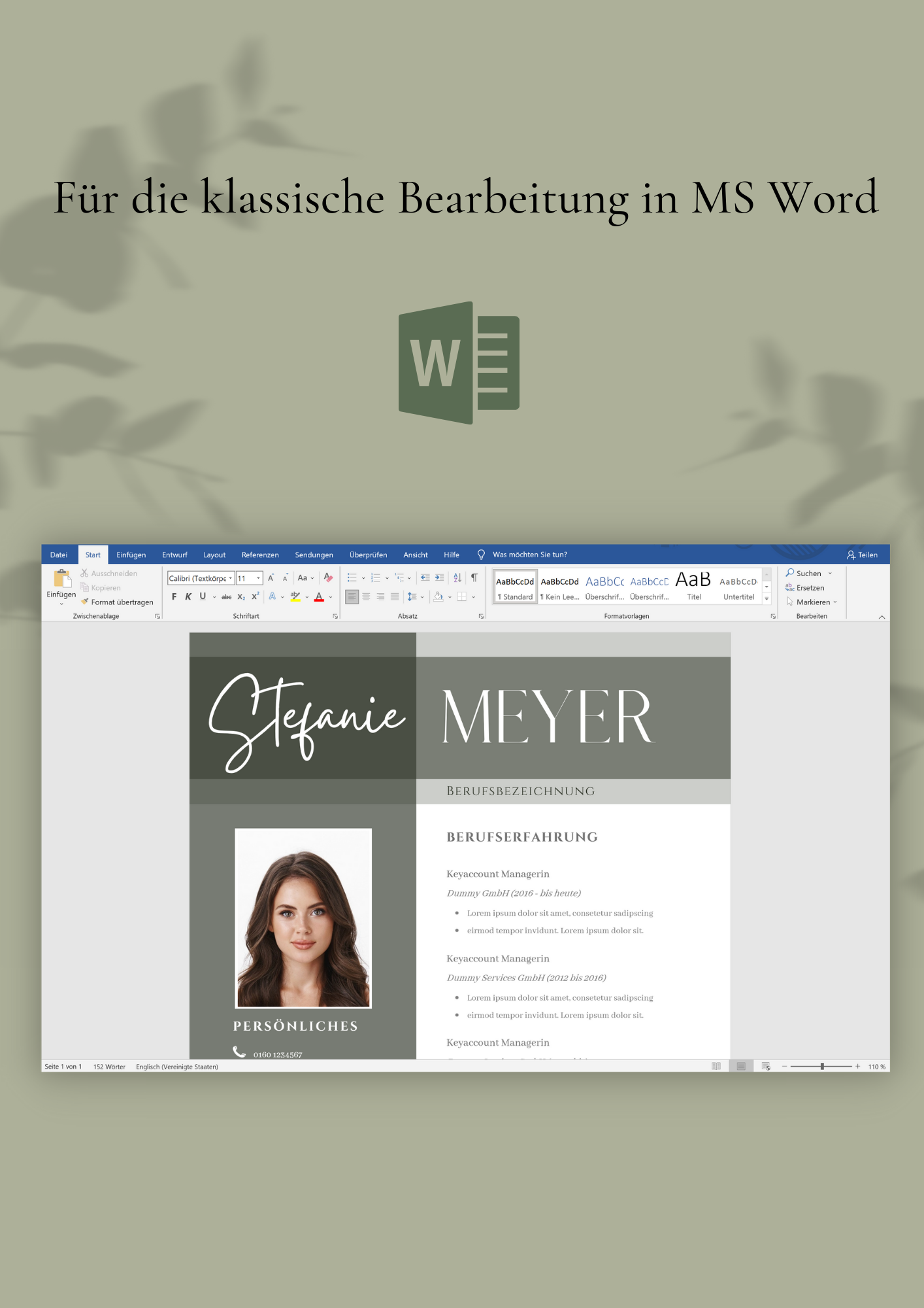 | Bewerbungsvorlagen Set Stefanie Meyer Tannengrün